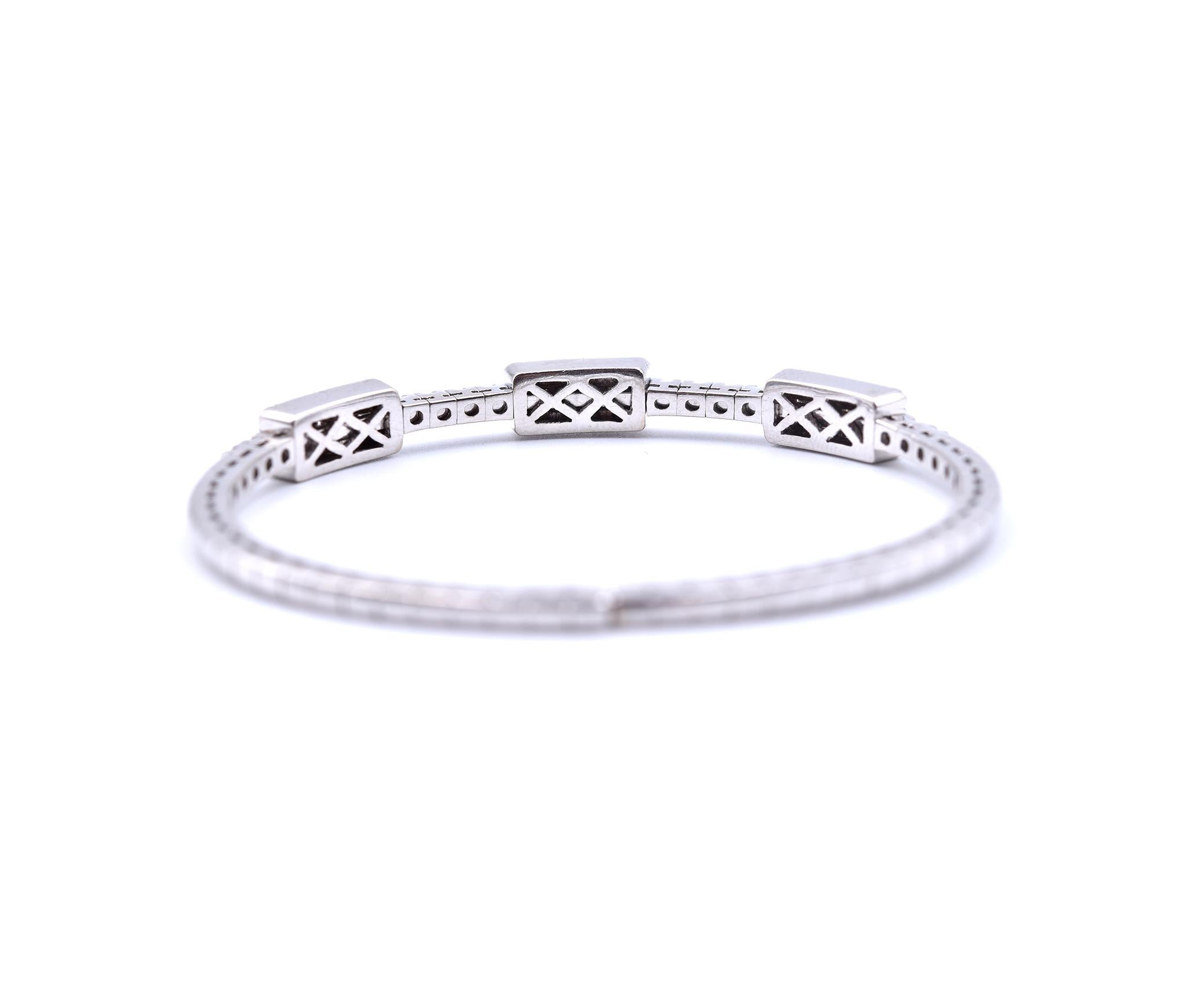 Round Cut 18 Karat White Gold Diamond Cuff Bracelet