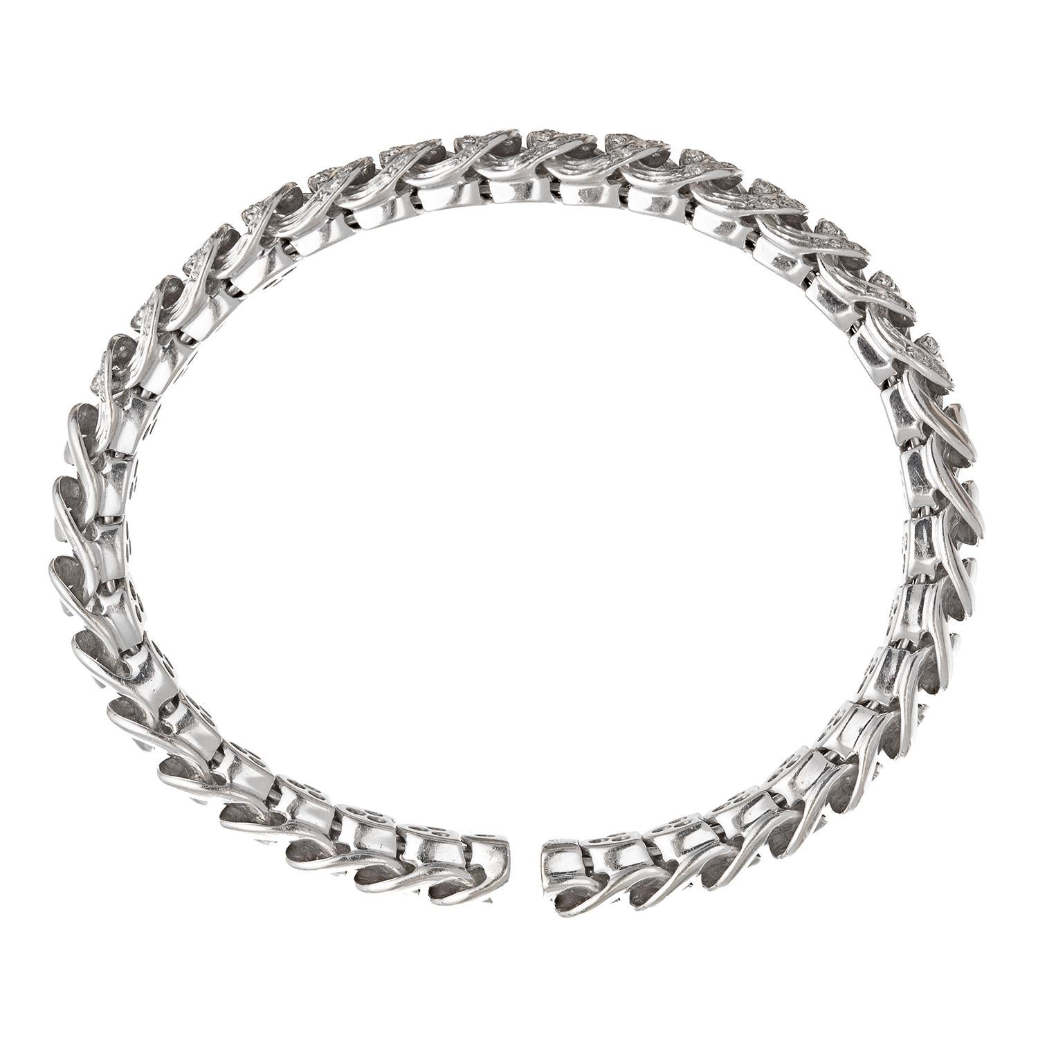Brilliant Cut 18k White Gold Diamond Curb Link Cuff Bracelet