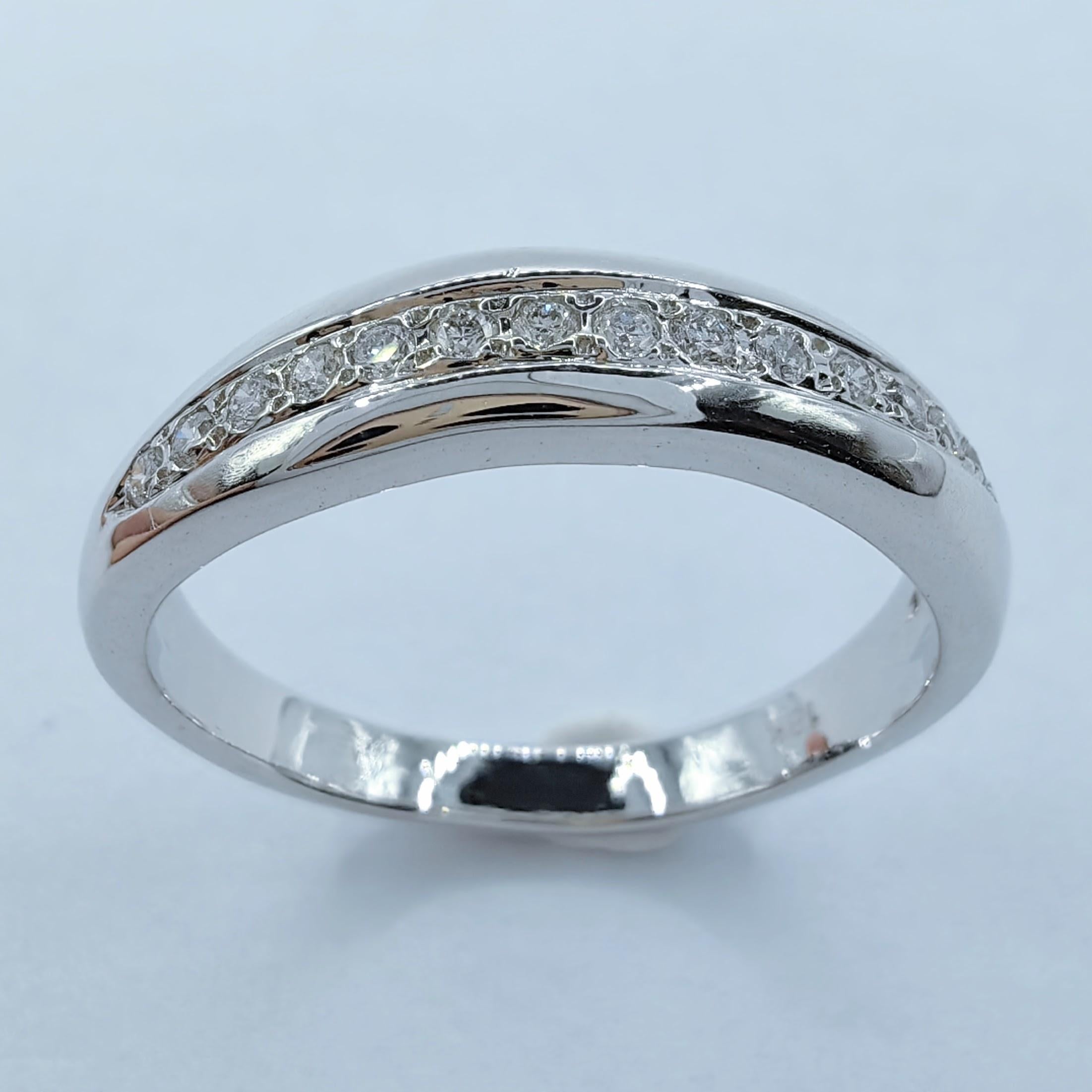 For Sale:  18K White Gold Diamond Curvy Channel Set Half Eternity Band Wedding Ring 6