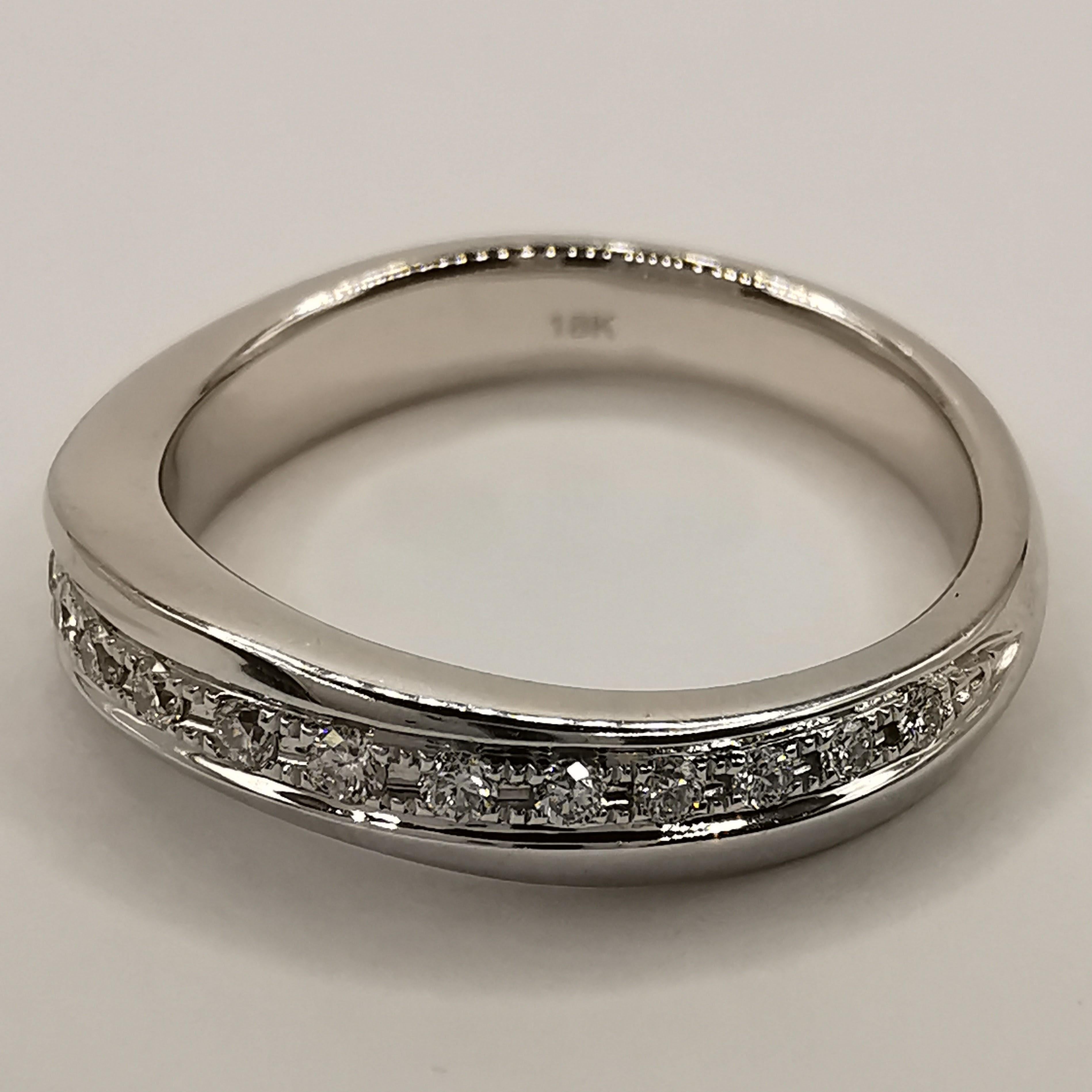 For Sale:  18K White Gold Diamond Curvy Channel Set Half Eternity Band Wedding Ring 4