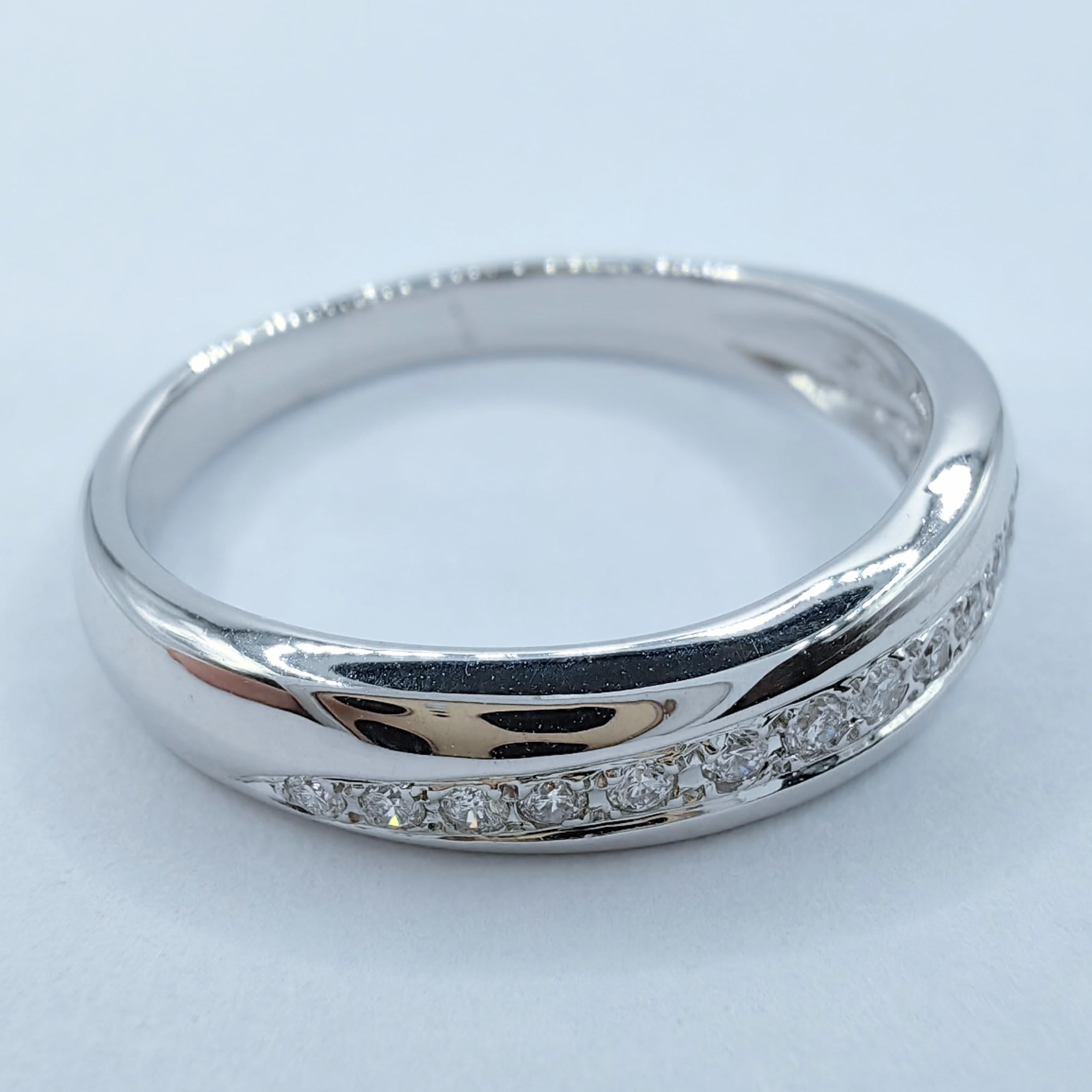 For Sale:  18K White Gold Diamond Curvy Channel Set Half Eternity Band Wedding Ring 5