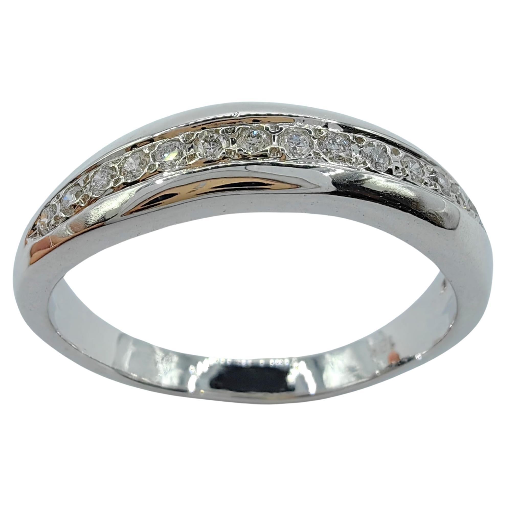 For Sale:  18K White Gold Diamond Curvy Channel Set Half Eternity Band Wedding Ring