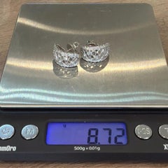 18K White Gold Diamond Cutout Hoop Earrings 0.21ctw Scalloped Jumbo Backs
