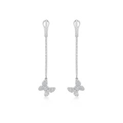 Luxle 0.87 Cttw. Diamond Dangle Butterfly Shaped Hoop Earrings 18k White Gold