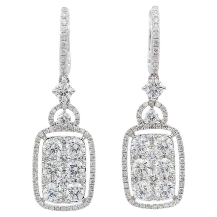 18k White Gold Diamond Dangle Drop Earrings 2.85ctw F-G/VS-SI – Lever Back For Sale