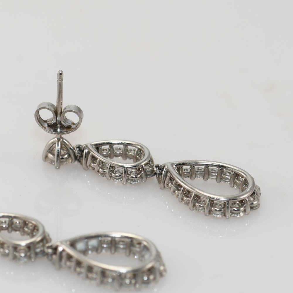 Women's or Men's 18K White Gold Diamond Dangle Earrings 2.00TDW, 6.6gr For Sale