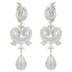 18k Solid White Gold Designer 15.87 Carat Diamond Dangle Earrings for Her