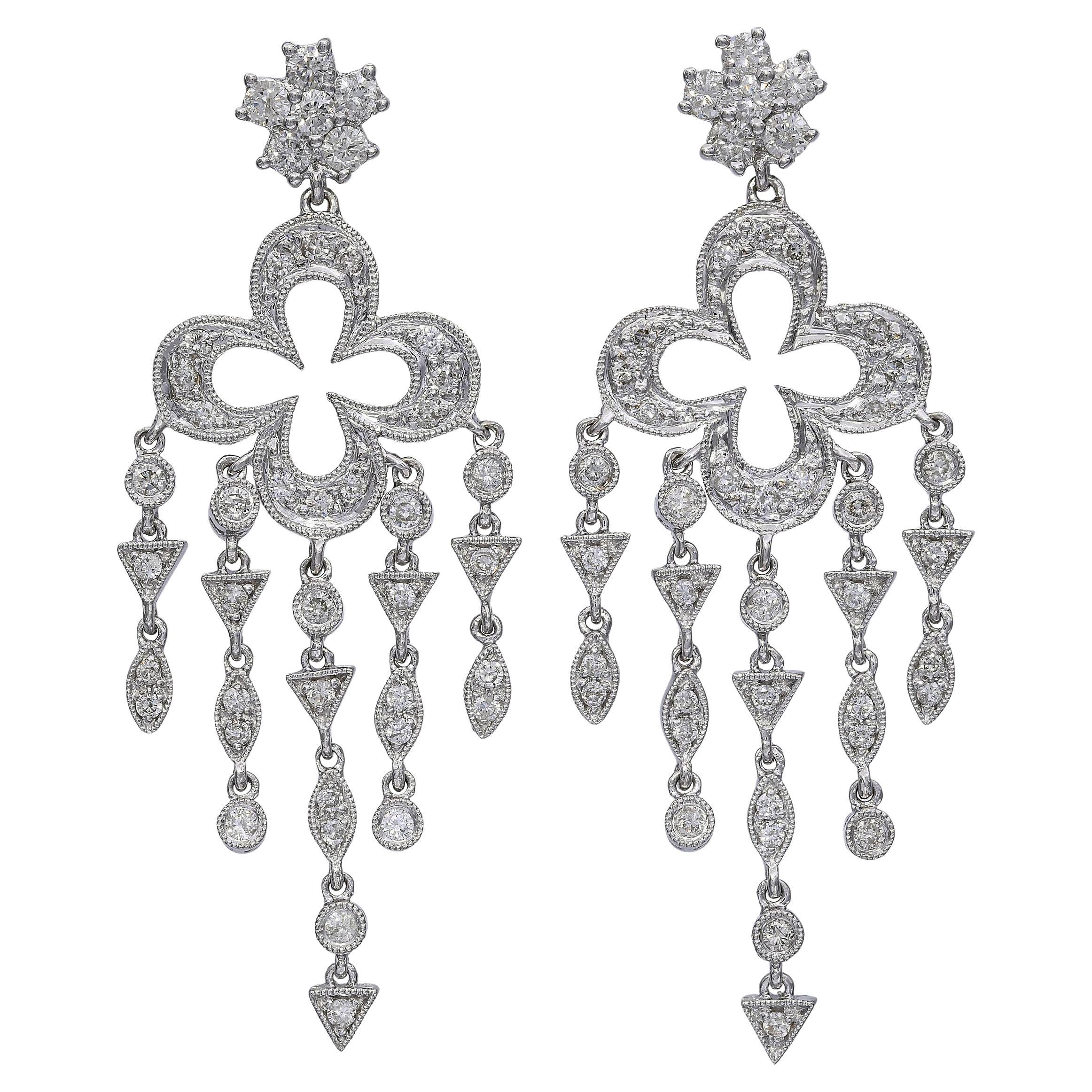 18k White Gold Diamond Dangle Earrings