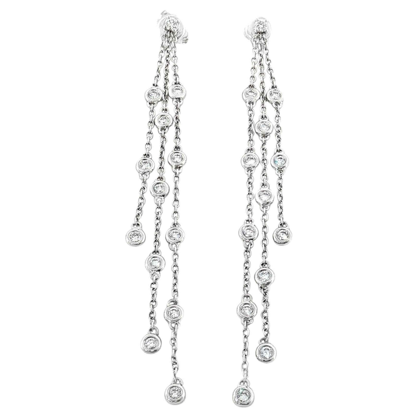 18K White Gold Diamond Dangle Stud Earrings, 0.96 ctw