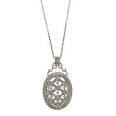 18K White Gold Diamond Dome Pendant Necklace