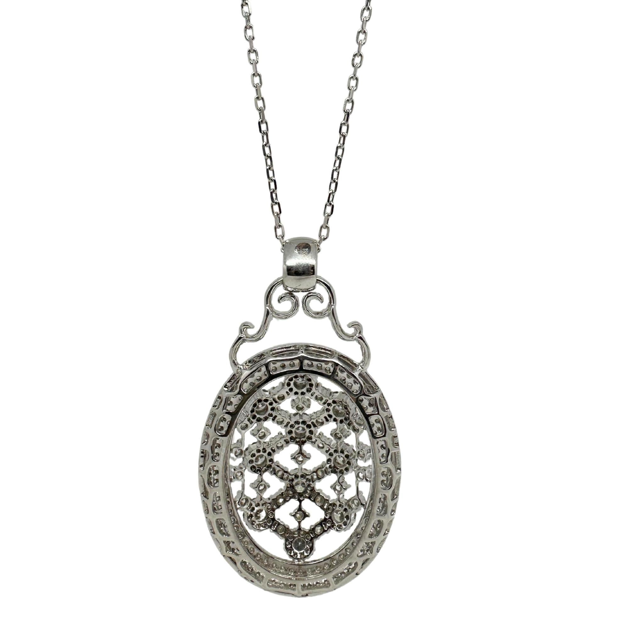 Collana con ciondolo a cupola con diamanti in oro bianco 18K in vendita 2