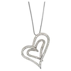 18K White Gold Diamond Double Floating Heart Pendant Necklace