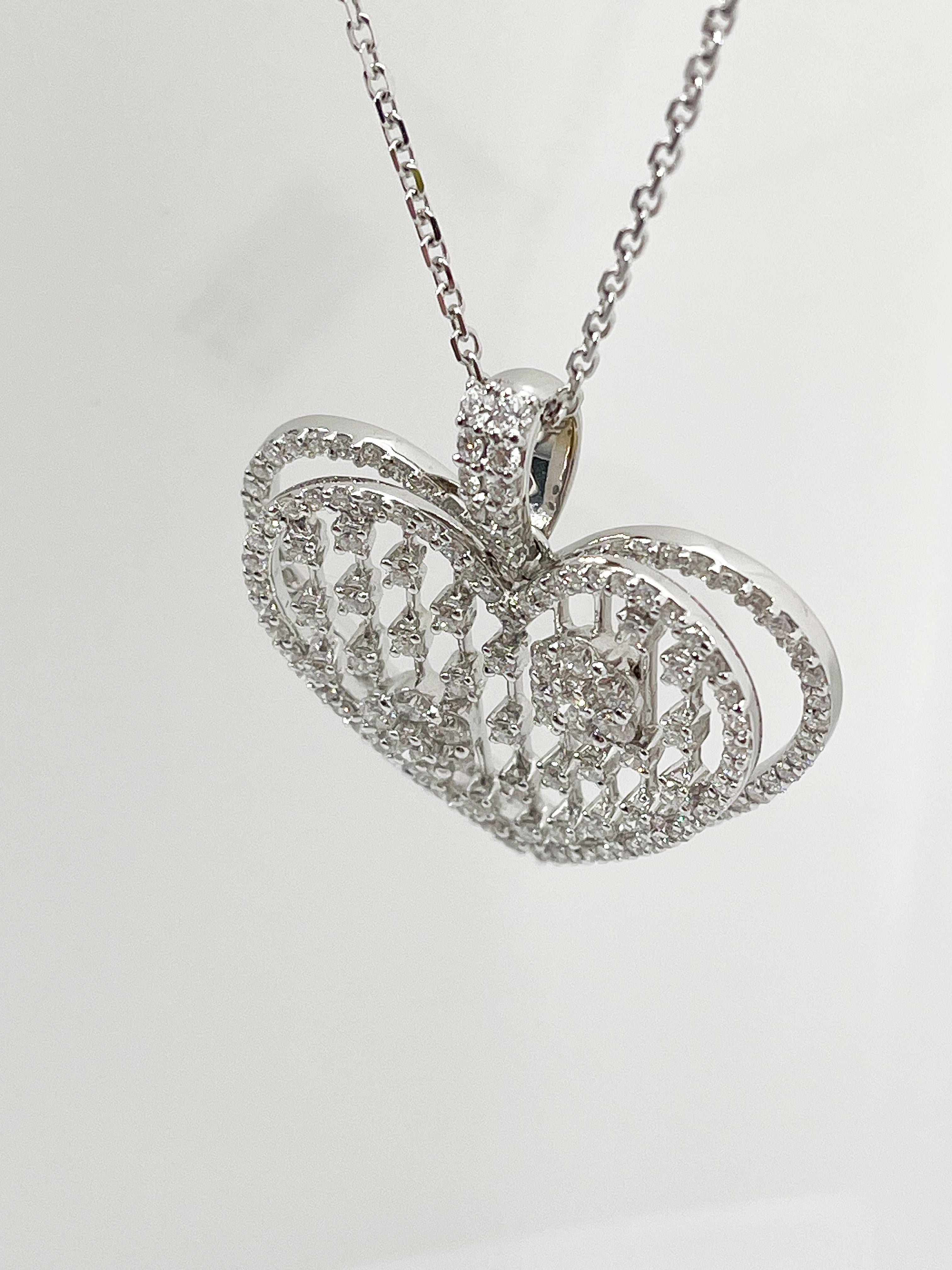 Women's 18K White Gold Diamond Double Open Heart 3 CTW For Sale