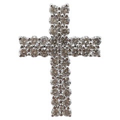 18k White Gold Diamond Double Row Cross Pendant