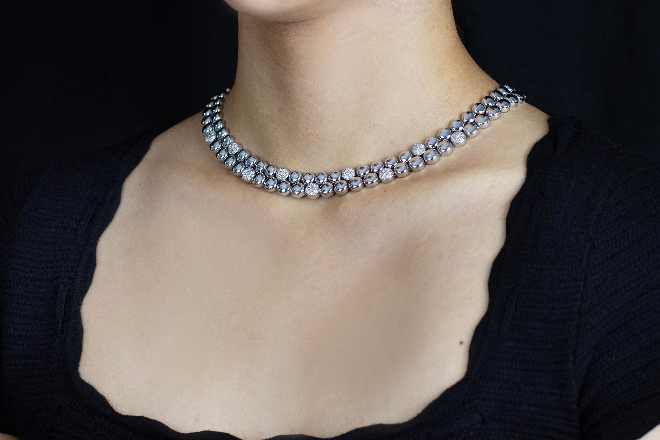 Contemporary 1.06 Carats Total Brilliant Round Diamond Double Strand Ball Necklace For Sale