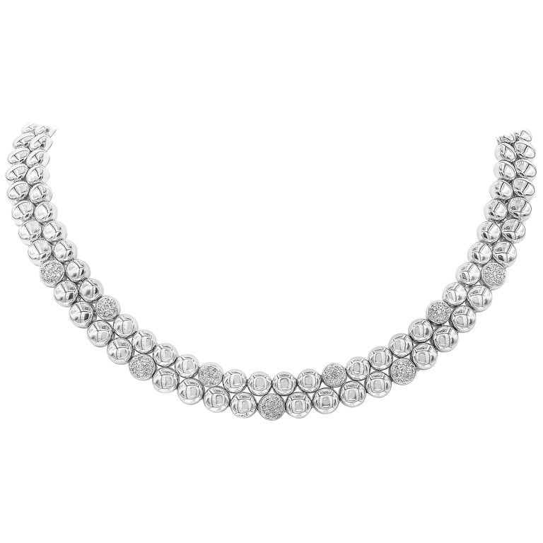 18k White Gold Diamond Double Strand Ball Necklace For Sale