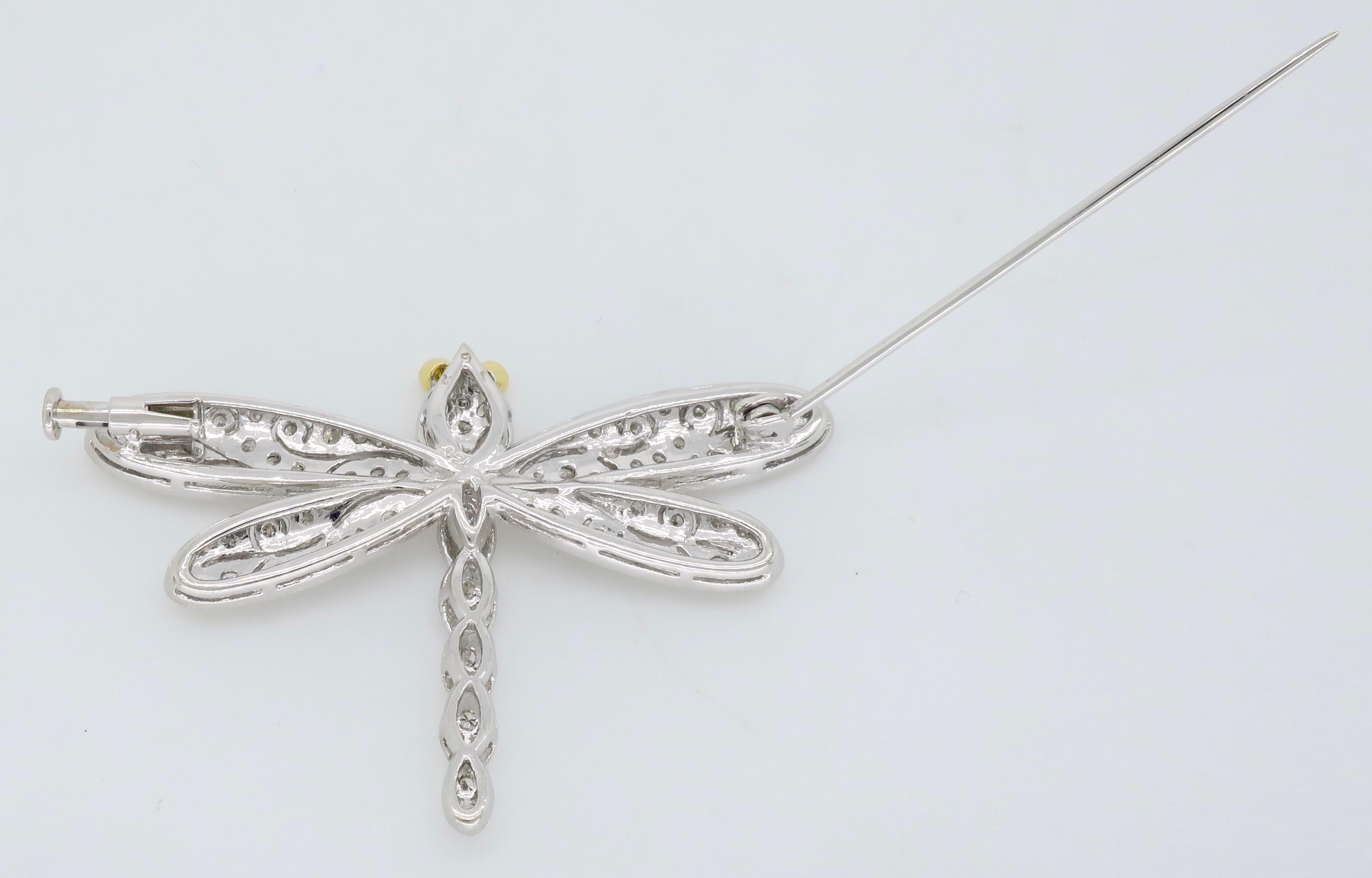 18 Karat White Gold Diamond Dragonfly Brooch 1