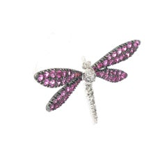18k White Gold Diamond Dragonfly w/ Pink Sapphire Wings Pin Brooch