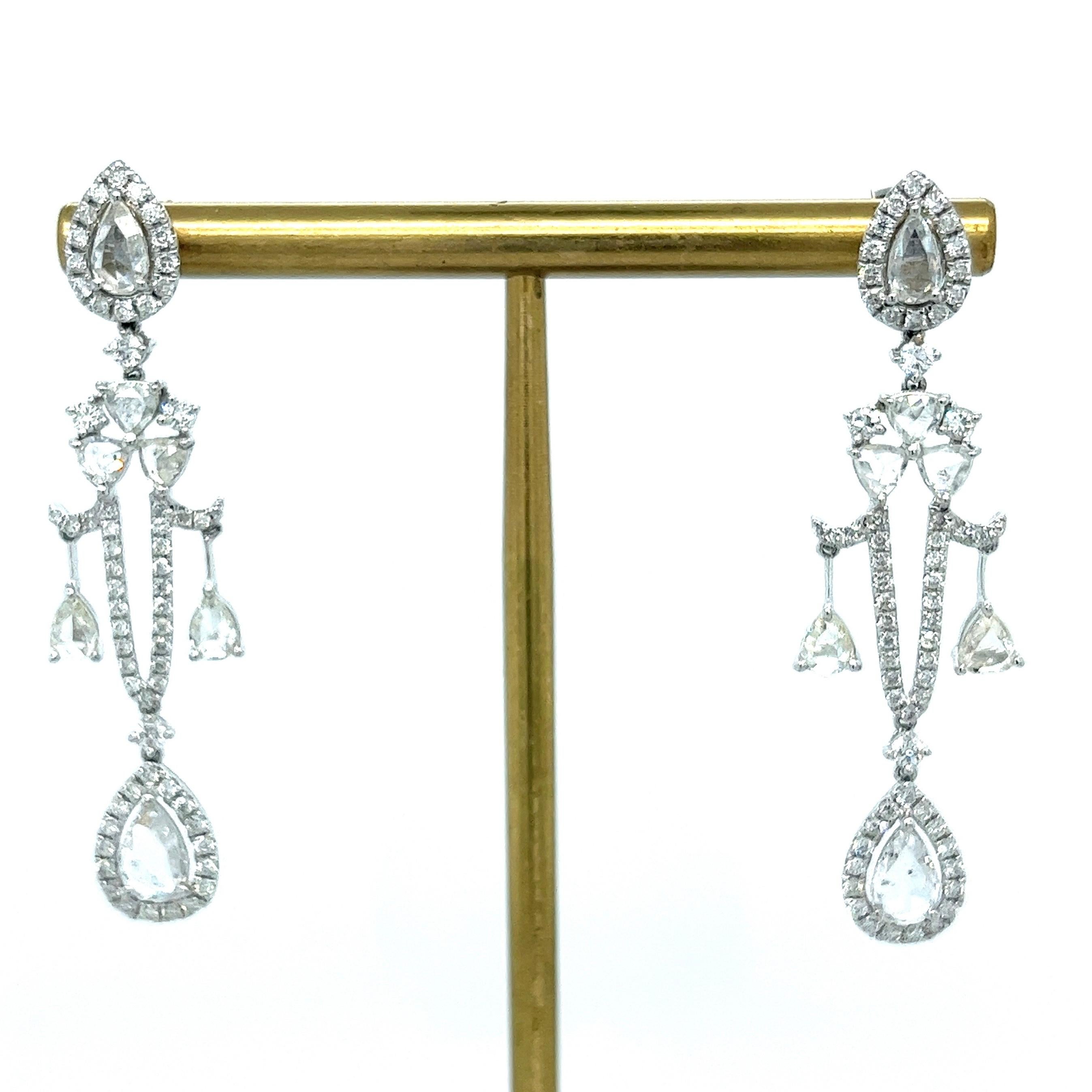 Modern 18K White Gold Diamond Drop Earrings For Sale