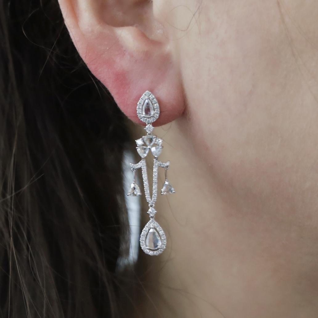 Women's or Men's 18K White Gold Diamond Drop Earrings For Sale