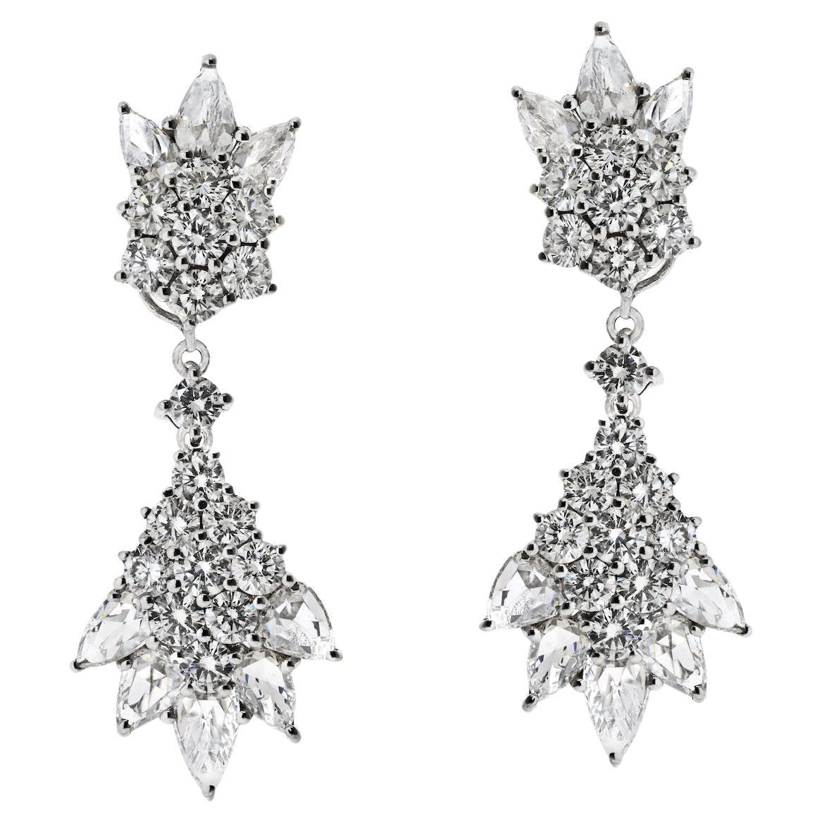 18K White Gold Diamond Drop Day To Night 10.00cttw Diamond Earrings