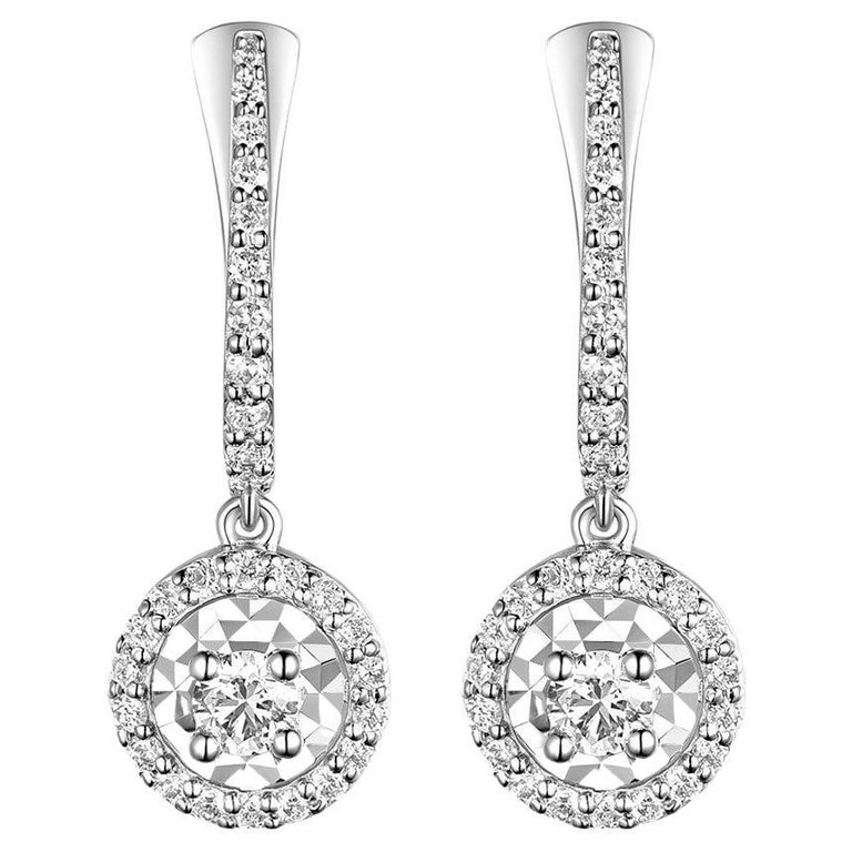 18K White Gold Diamond Drop Earring For Sale at 1stDibs
