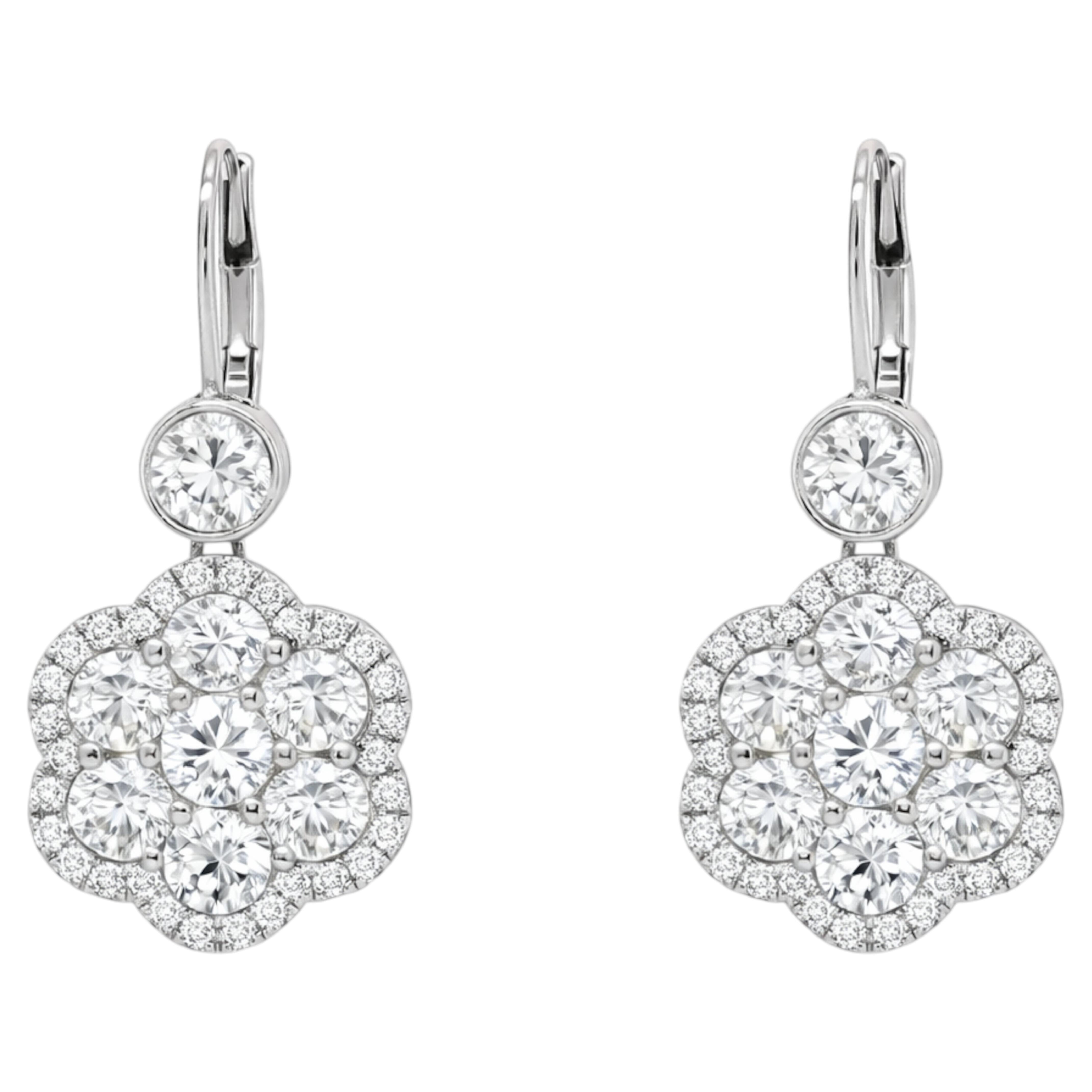 18K White Gold Diamond Drop Earrings 4.50 Carats Total Weight