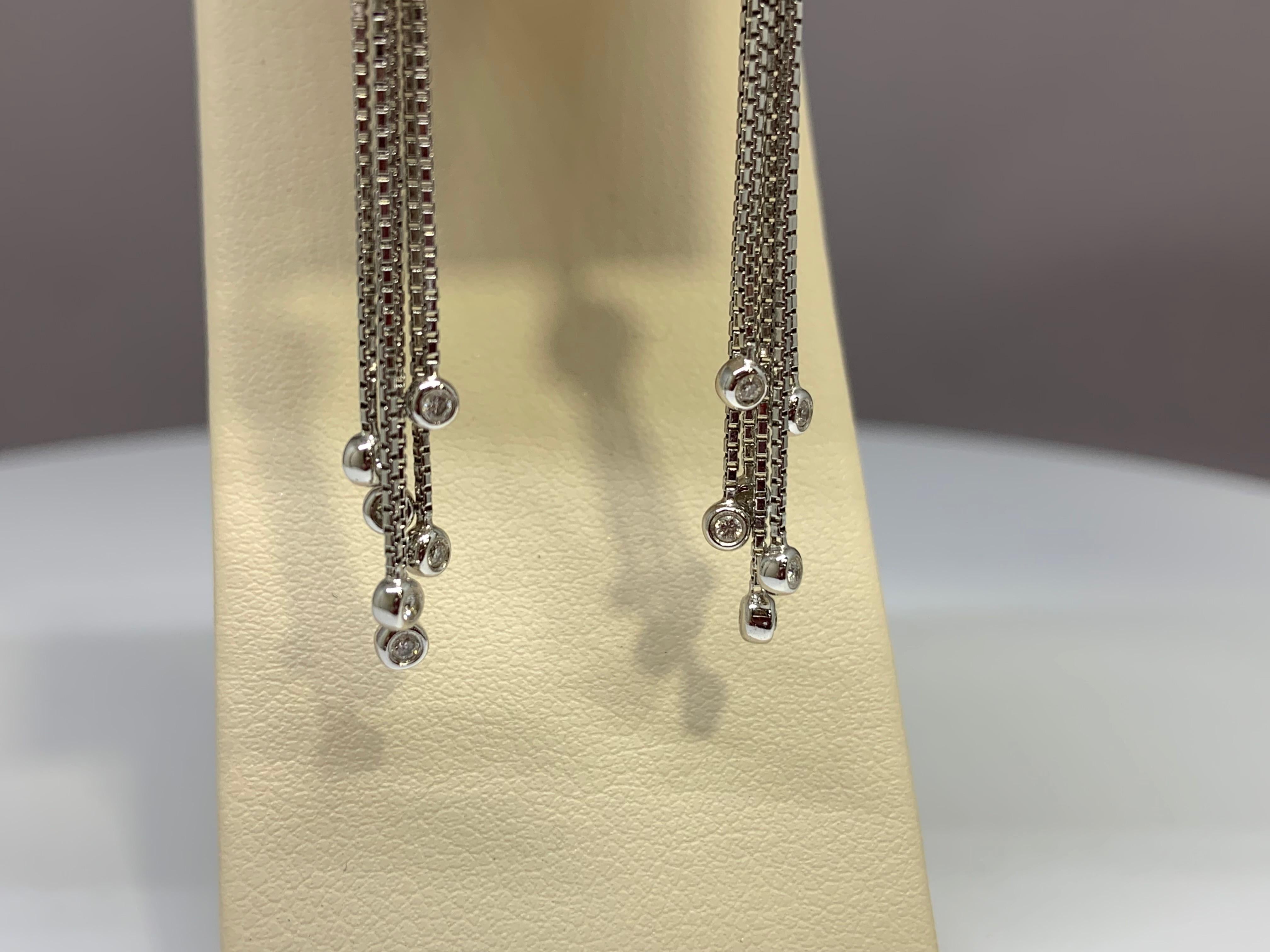 Women's or Men's 18 Karat White Gold Diamond Drop Earrings For Sale