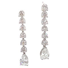 18K White Gold Diamond Drop Earrings, Round and Pear Shape Diamonds