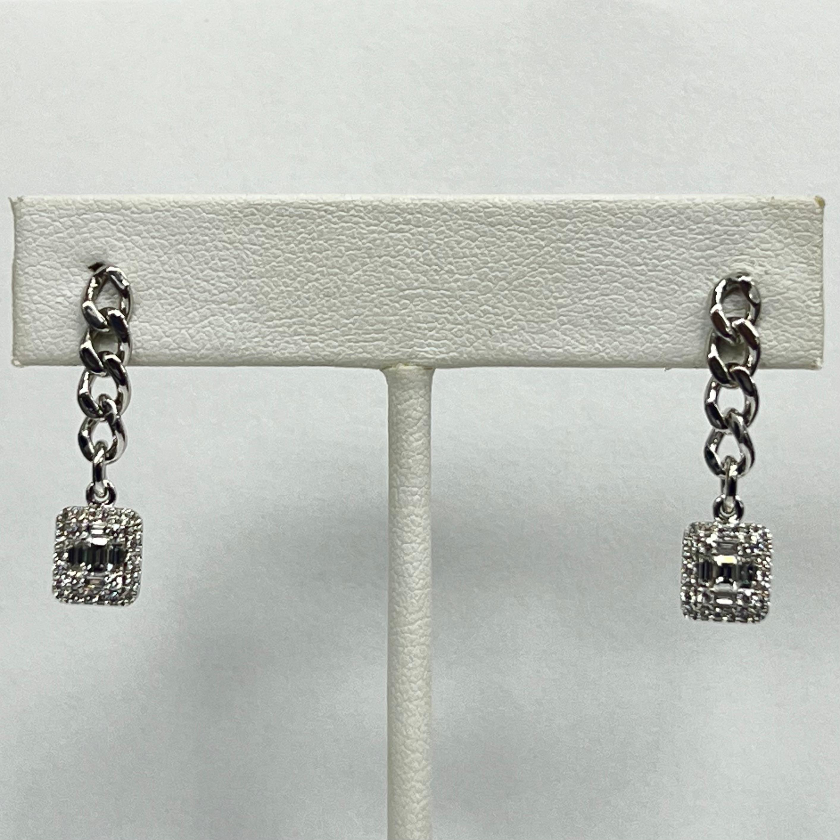 Brilliant Cut 18K White Gold Diamond Drop Link Earrings For Sale