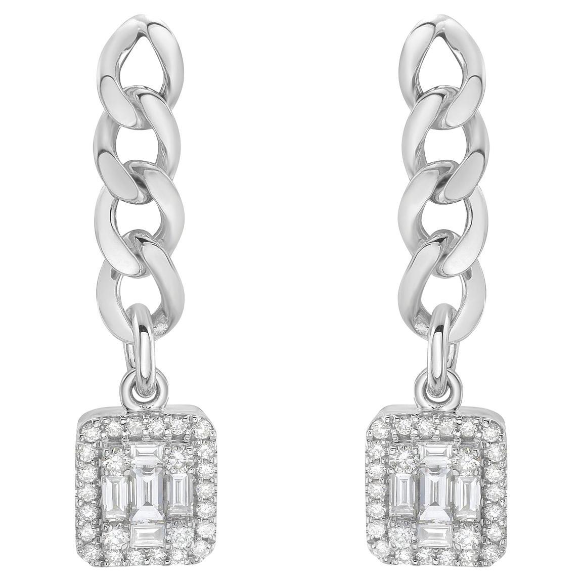 18K White Gold Diamond Drop Link Earrings