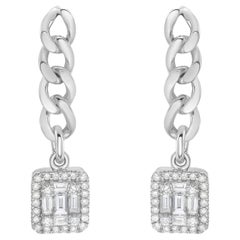 18K White Gold Diamond Drop Link Earrings