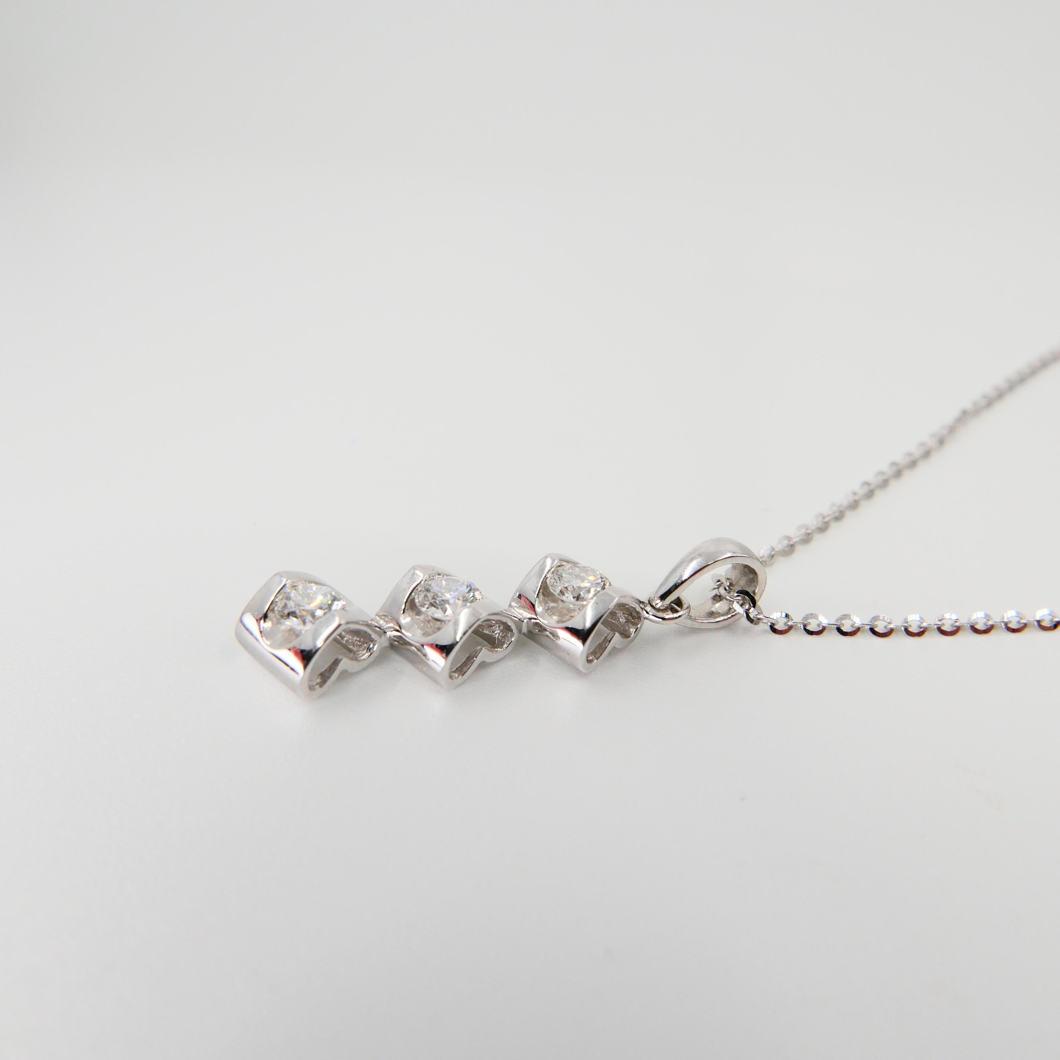 18 Karat White Gold and Diamond Drop Pendant Drop Necklace, Heart Shaped Motif 4