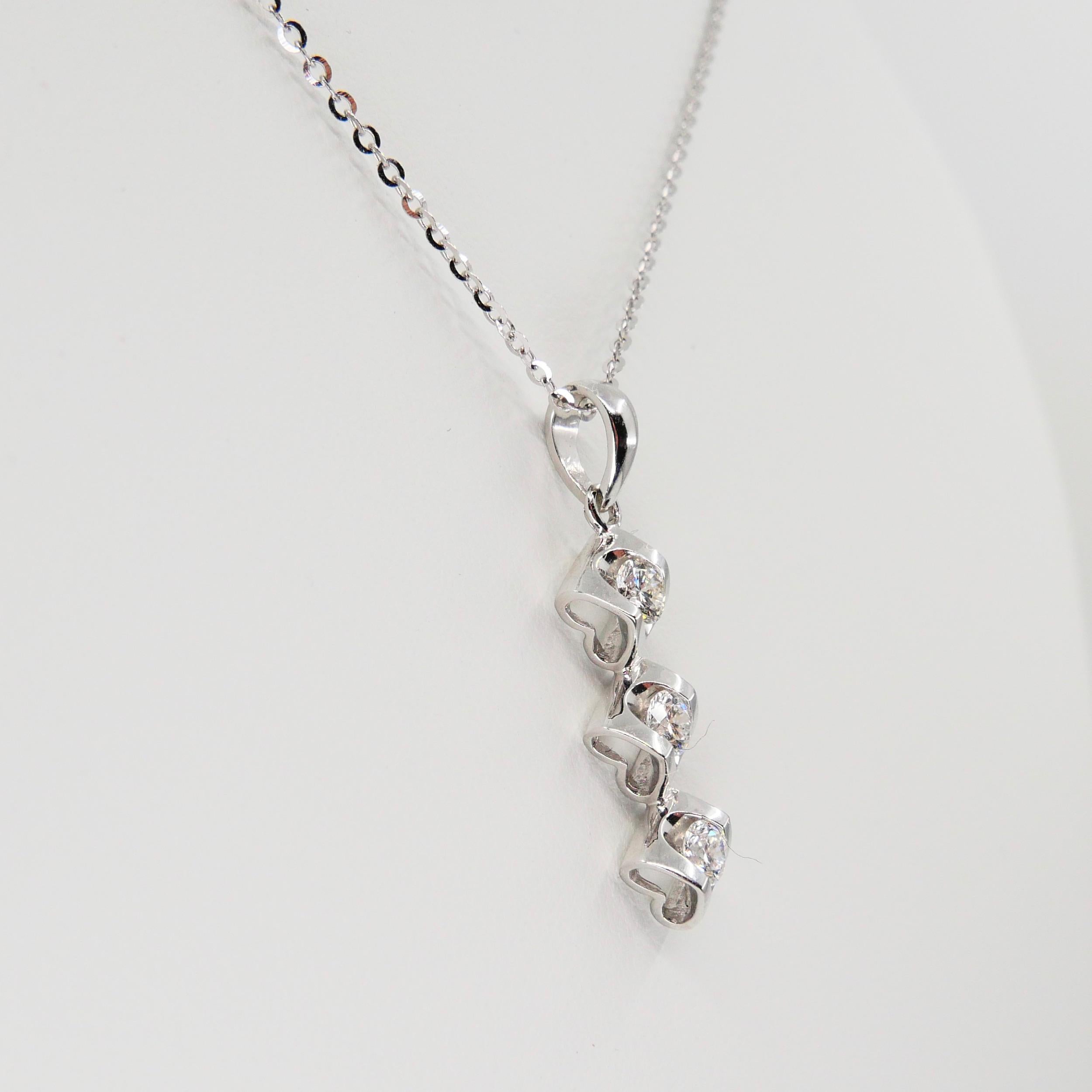 18 Karat White Gold and Diamond Drop Pendant Drop Necklace, Heart Shaped Motif 5