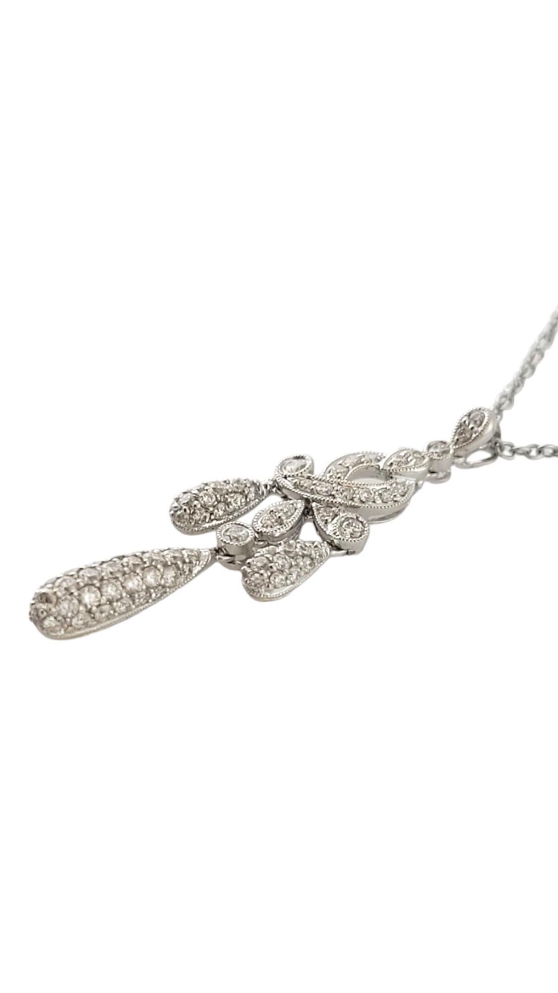 Round Cut 18K White Gold Diamond Drop Pendant Necklace #16410 For Sale