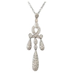 Vintage 18K White Gold Diamond Drop Pendant Necklace #16410