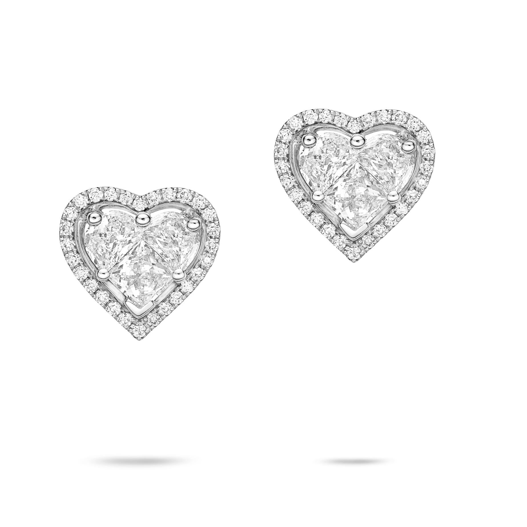 Hearts and diamonds are a match made in romantic heaven. Hearts display the tenderest of human emotions while the diamond symbolizes permanence and durability.

The earring setting with 62 piece diamond total weight 1.01 carat, made in 18K white