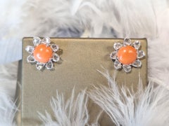 18K White Gold Diamond Earring with Coral