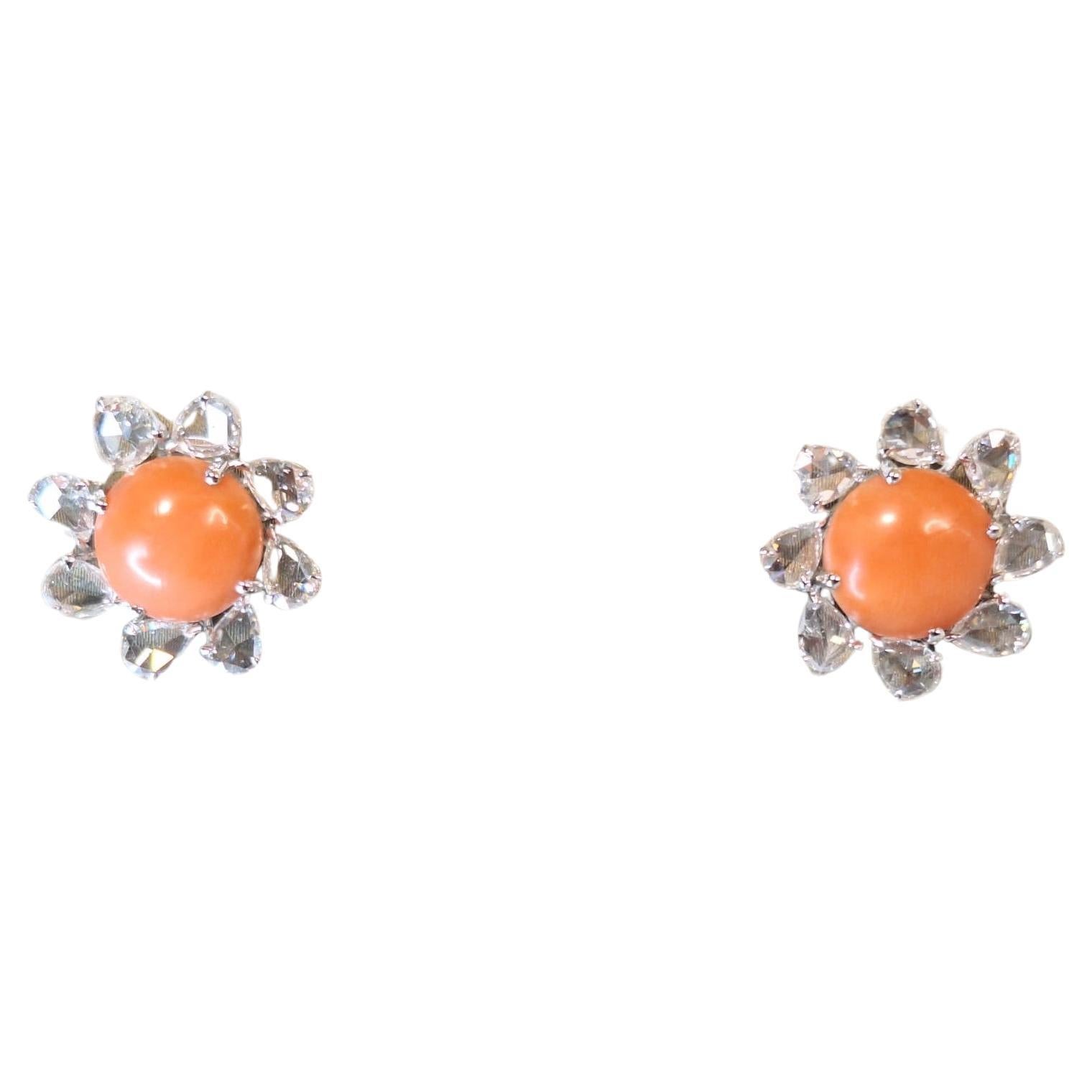 18K White Gold Diamond Earring with Coral
