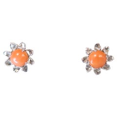 Used 18K White Gold Diamond Earring with Coral