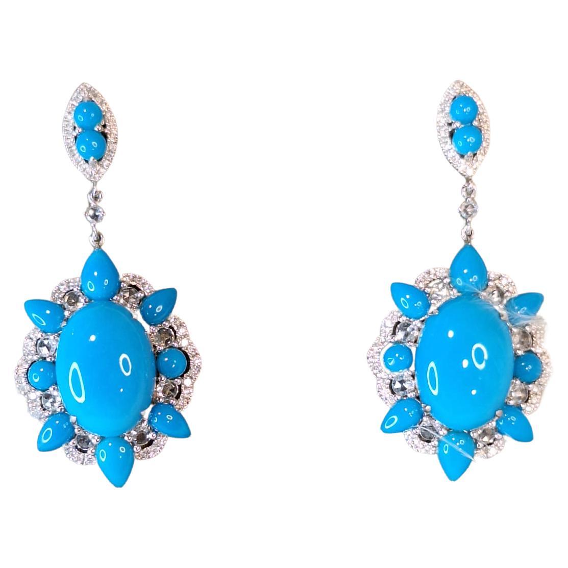 18K White Gold Diamond Earring with Turquoise For Sale