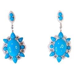 18K White Gold Diamond Earring with Turquoise