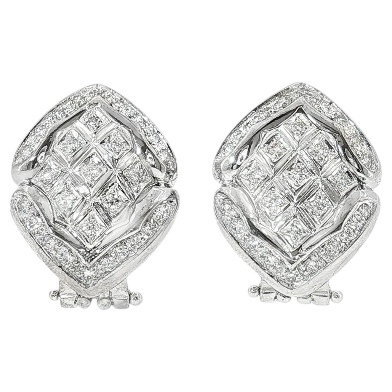 Henri Bar 18K White Gold Diamond Earrings, 0.83 Carat, 1990s Design
