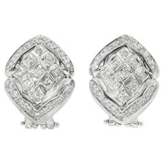Henri Bar 18K White Gold Diamond Earrings, 0.83 Carat, 1990s Design
