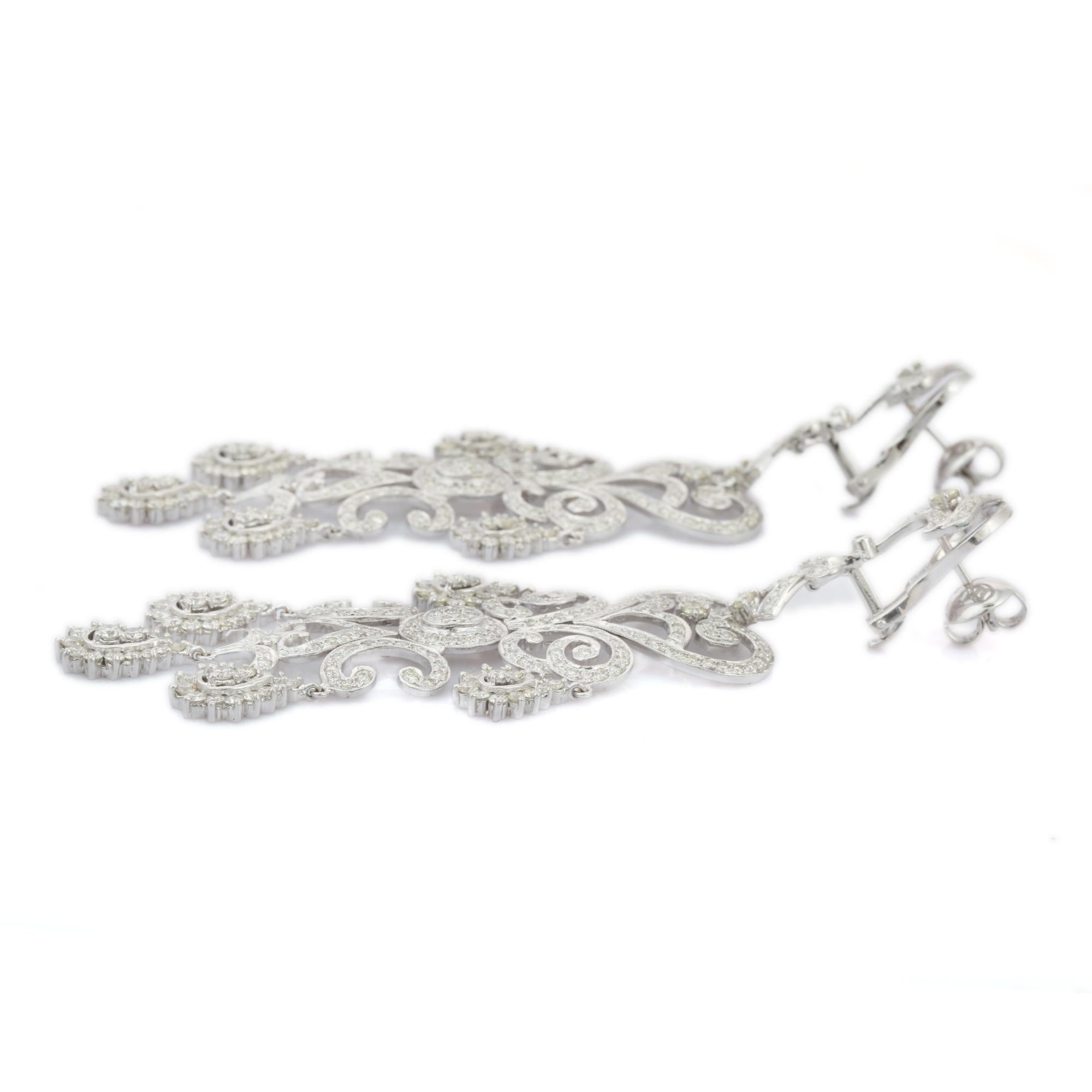 Mixed Cut 18kt Solid White Gold Genuine 10.76 Carats Diamond Chandelier Earrings For Sale