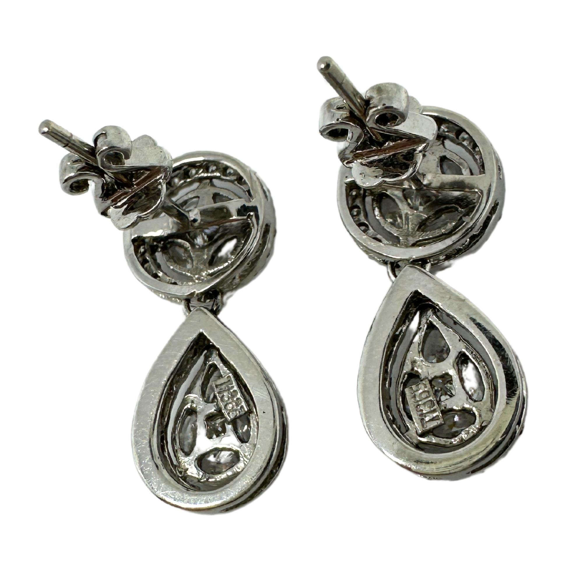Mixed Cut 18K White Gold Diamond Earrings For Sale