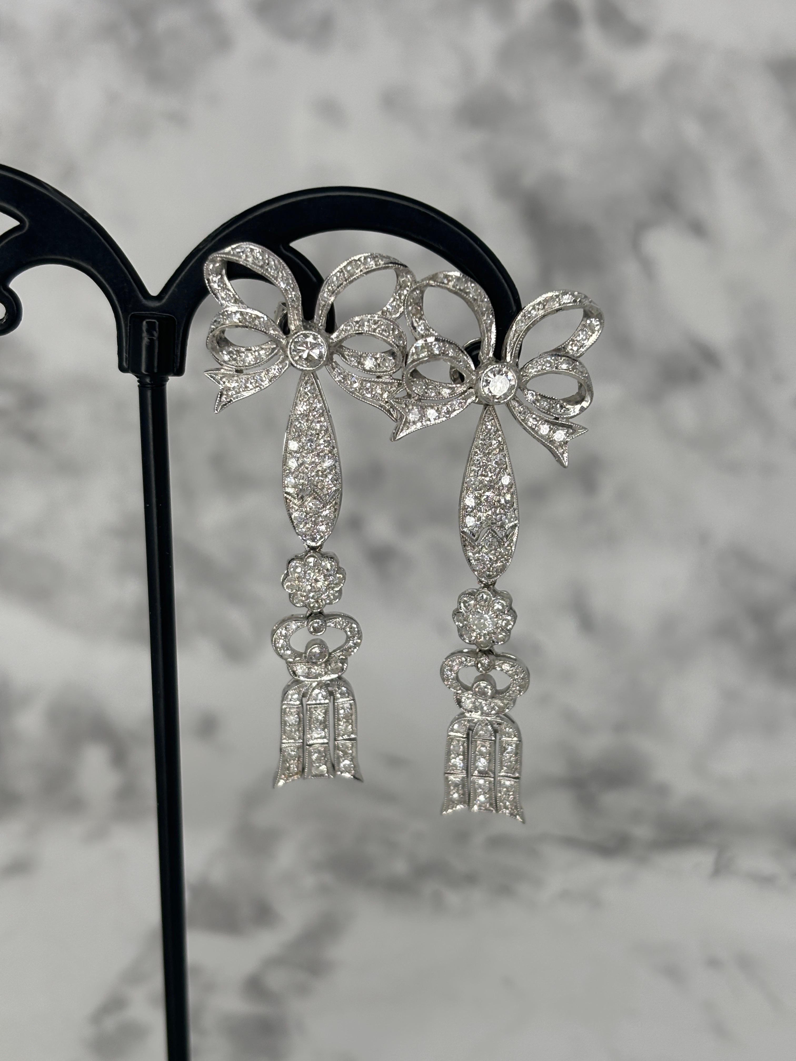 18k White Gold Diamond Edwardian Style Bow & Tassel Jacket, Enhancer Earrings  For Sale 5