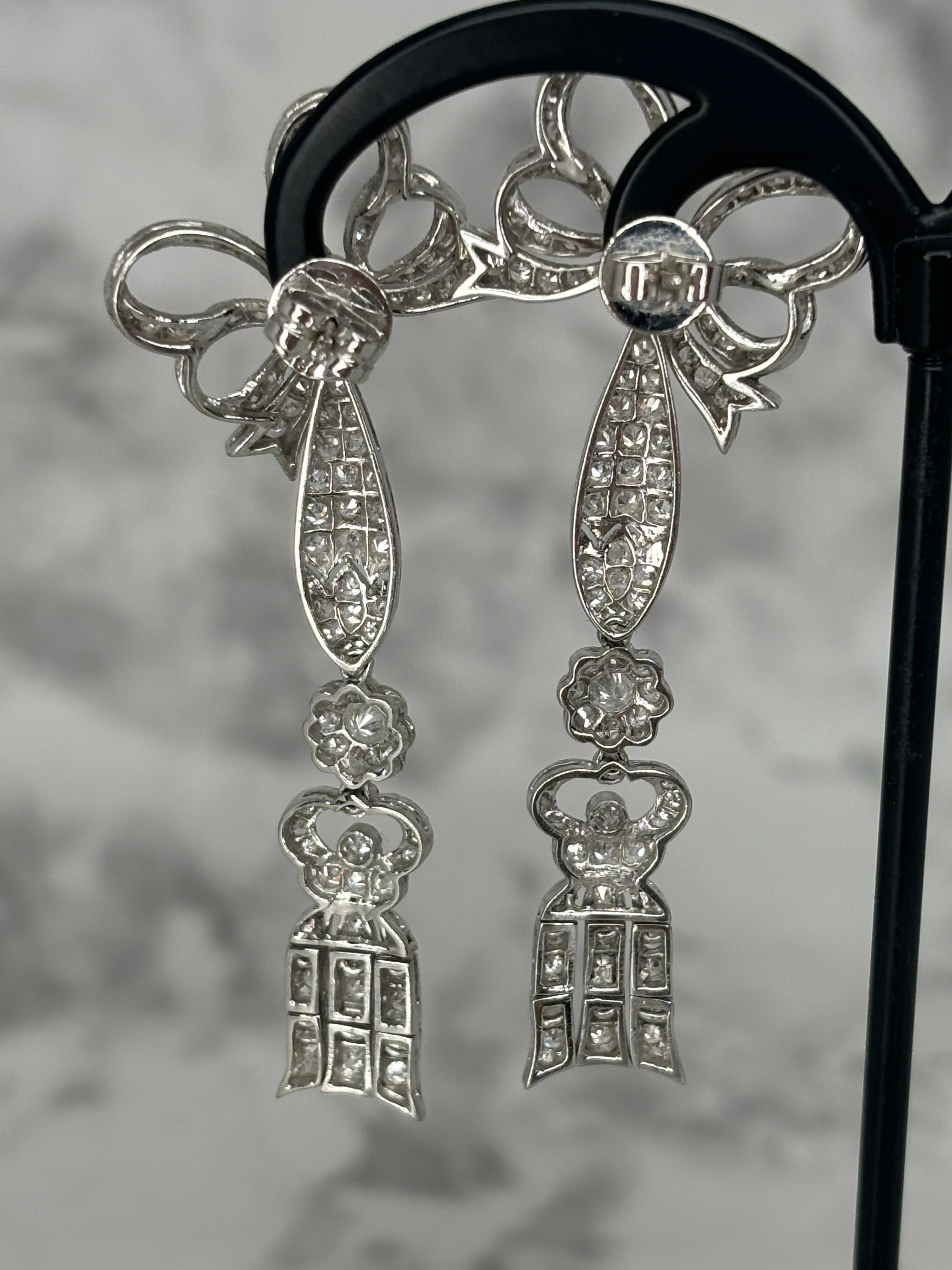 18k White Gold Diamond Edwardian Style Bow & Tassel Jacket, Enhancer Earrings  For Sale 8