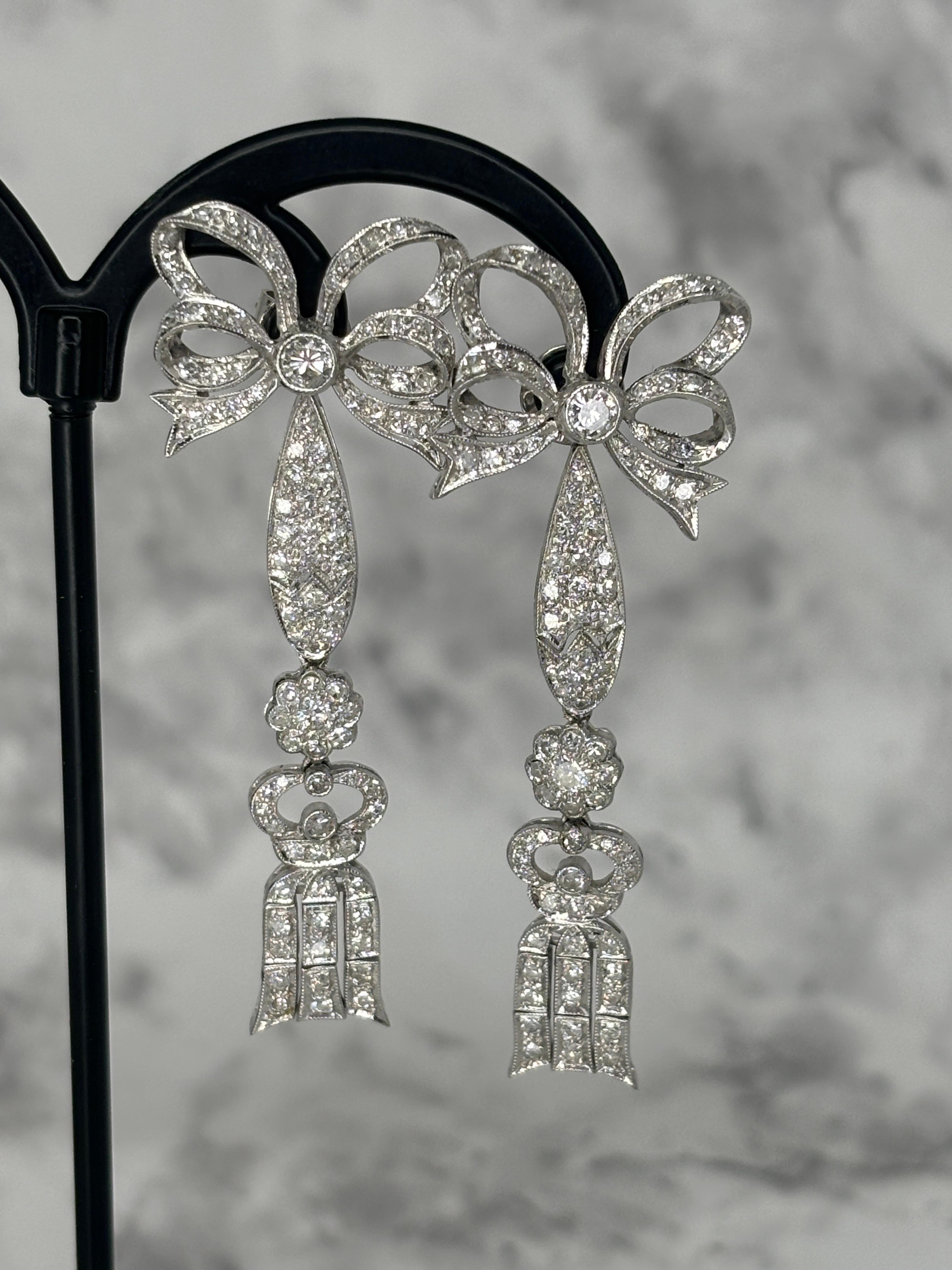 18k White Gold Diamond Edwardian Style Bow & Tassel Jacket, Enhancer Earrings  For Sale 4