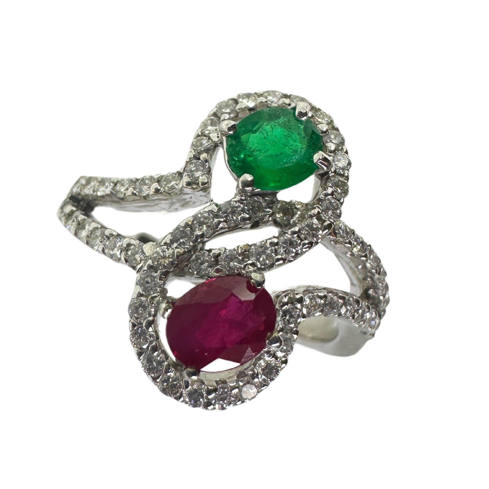 18K Diamond, Emerald and Ruby Ring
Condition: In good condition with some minor surface wear consistent with age.
Ring size: 7
Width: 16.8mm wide
Markings: “T864” 